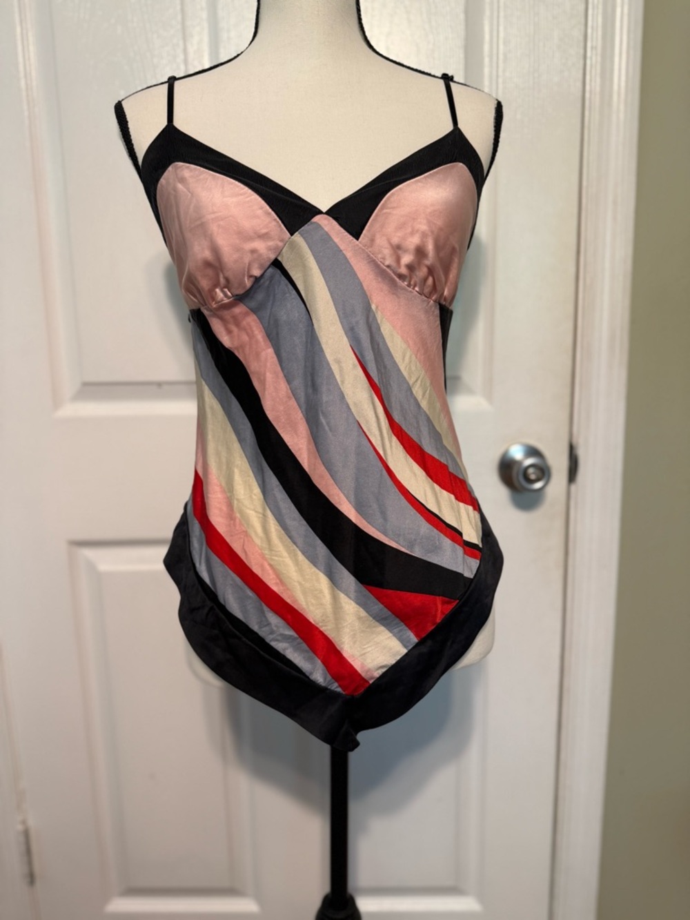 Y2K Silk Striped Black & Pink Cami Top